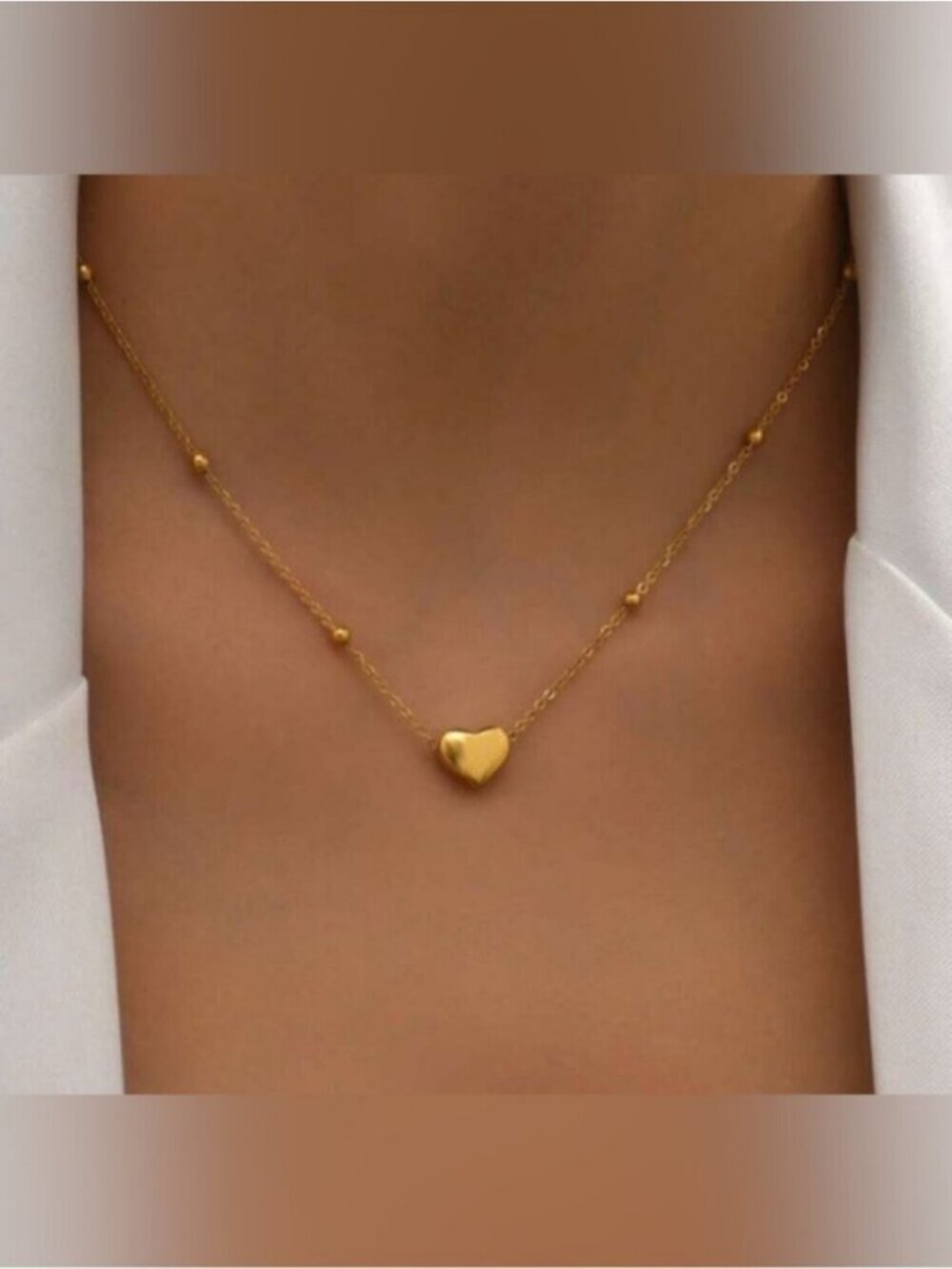 18k Gold Plated Beaded Chain Heart Pendant Necklace
